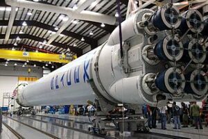 Falcon 9 Rocket in the hanger waiting to launch.