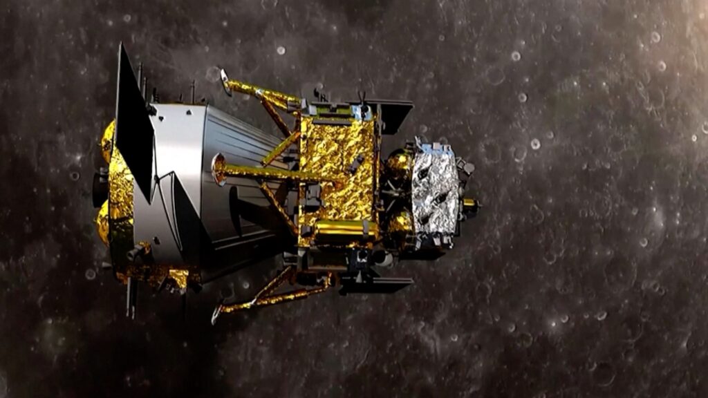 The Chang'e 6 spacecraft in orbit above the Moon's surface. Credit: China Global Television Network.